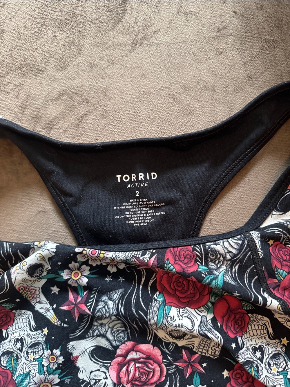 Floral Racerback Sports Bra — Black with Multicolor Rose Print - Picture 5 of 6